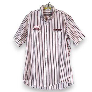 Vintage Budweiser Beer Truck Driver Shirt Striped Embroidered White Red USA